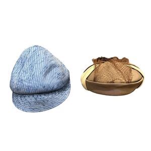 Vintage Lot of 2 Pillbox Hat Netting Luci Puci Bobby Lee Brown Blue 50’s 60’s